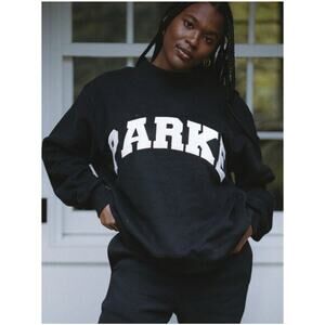 NWT Parke Varsity Mock-Neck Sweatshirt Black White Oversized Athleisure Size S/M